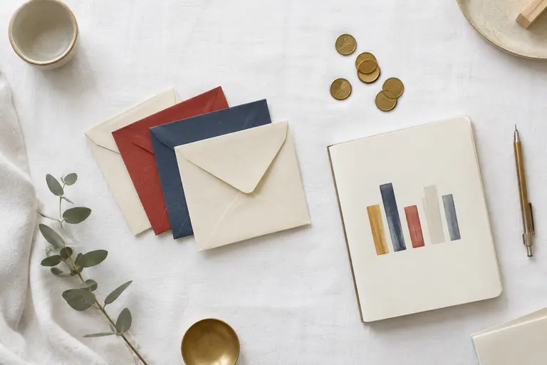 Enveloppes colorées disposées en éventail symbolisant la diversification des revenus d’un site de niche